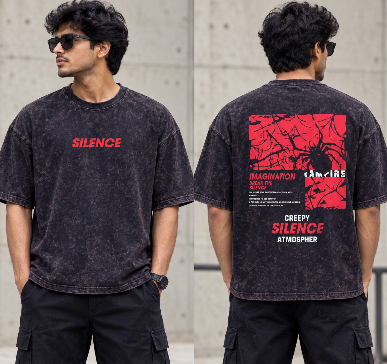 SILENCE - Acid Washed Printed Exclusive T-shirt Best Collection