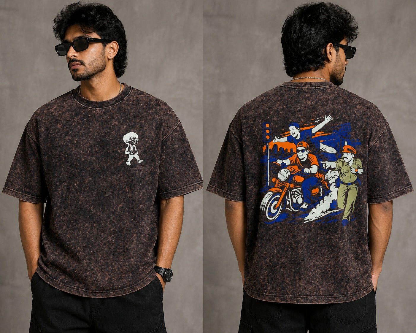 GenZ Police Acid Washed Printed Exclusive T-shirt Best Collection