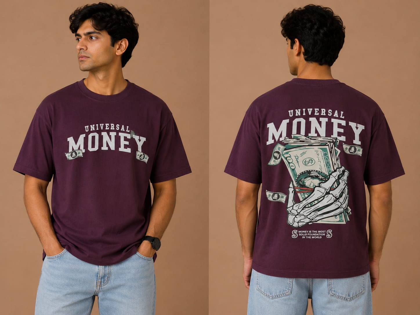Money Theme Premium Cotton Oversized Printed T-Shirt