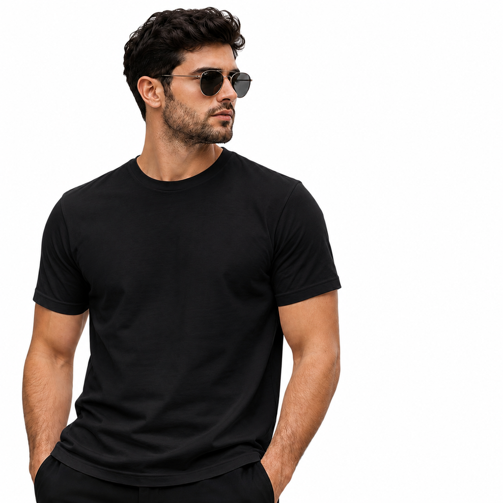 Black Men's Plain 100% Cotton Regular Fit T-Shirt