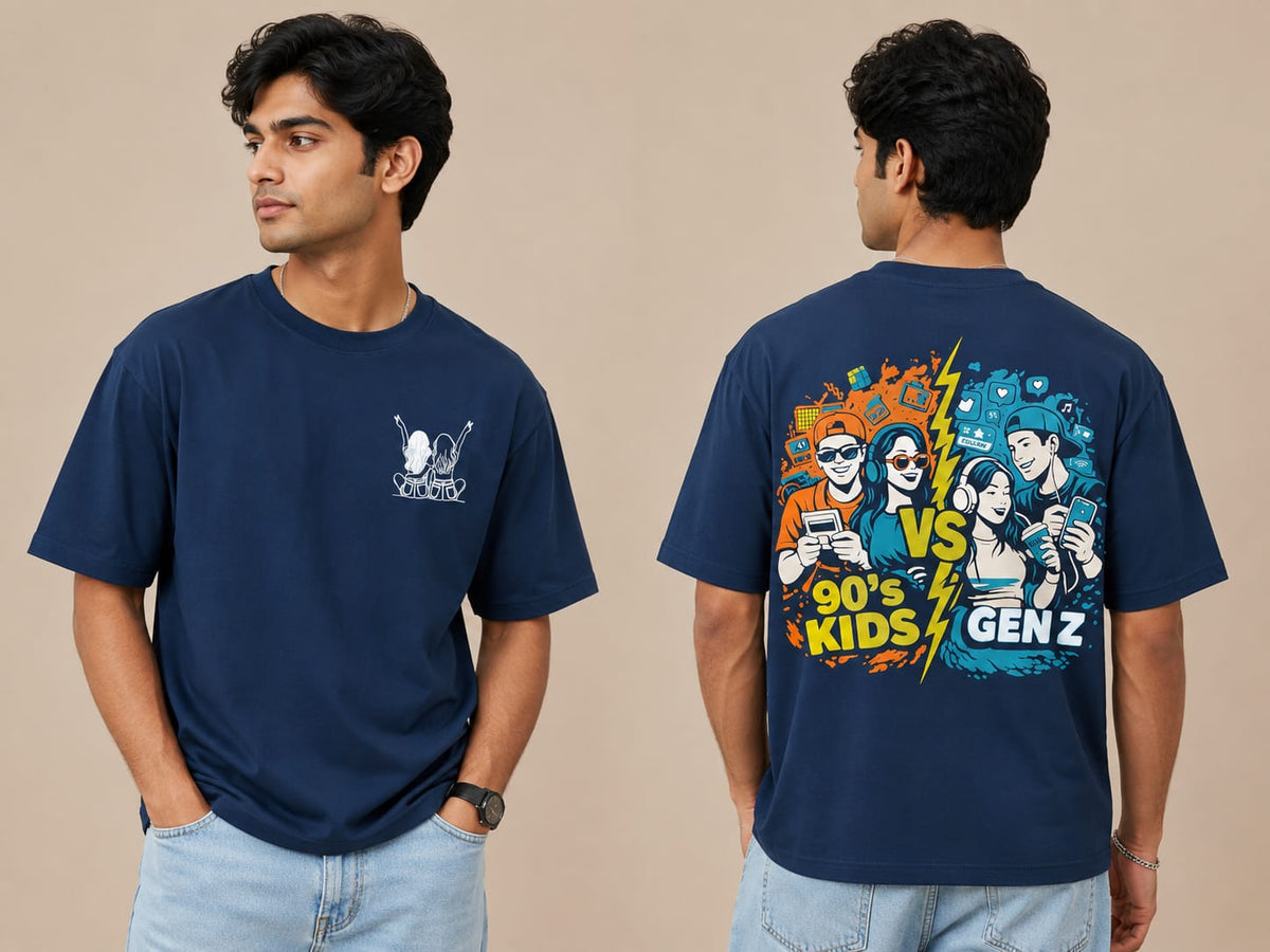 90's Kids Vs GenZ Premium Cotton Oversized Printed T-Shirt