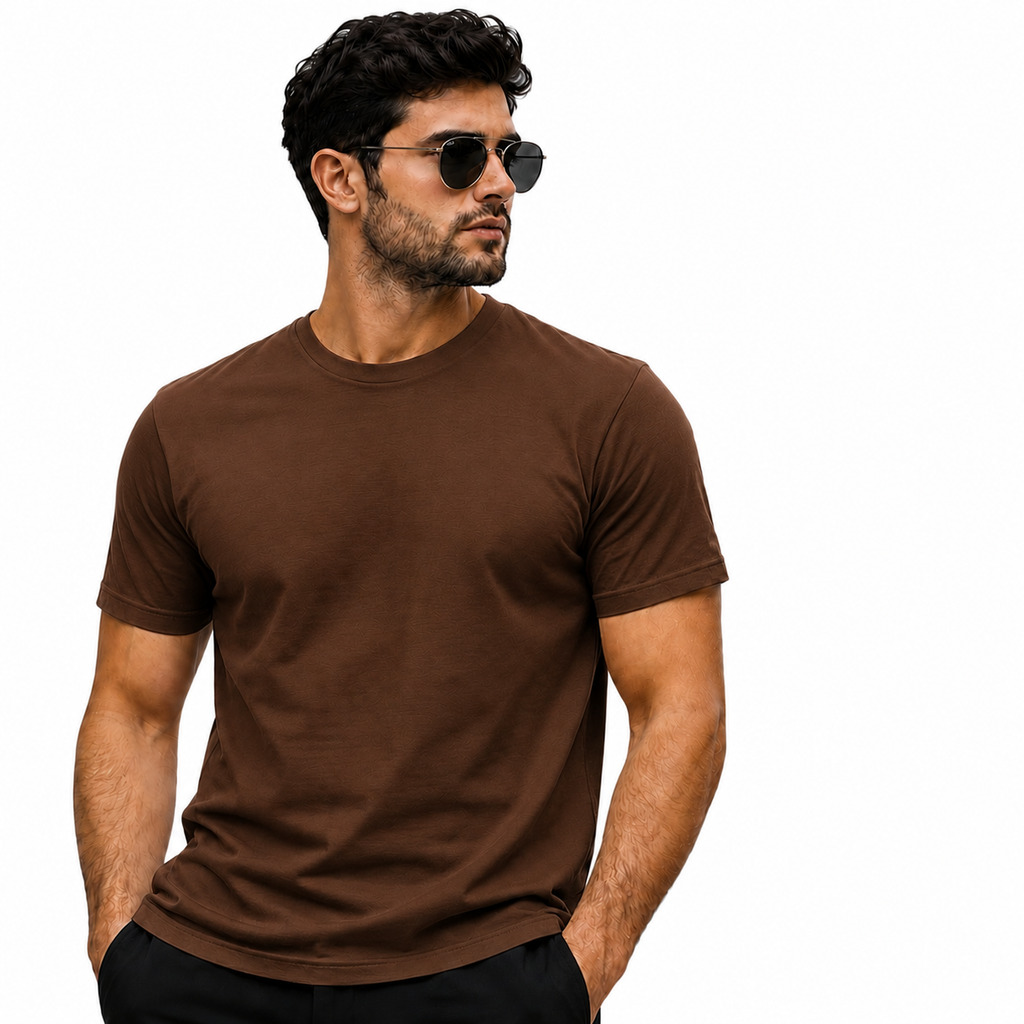 Brown Men's Plain 100% Cotton Regular Fit T-Shirt