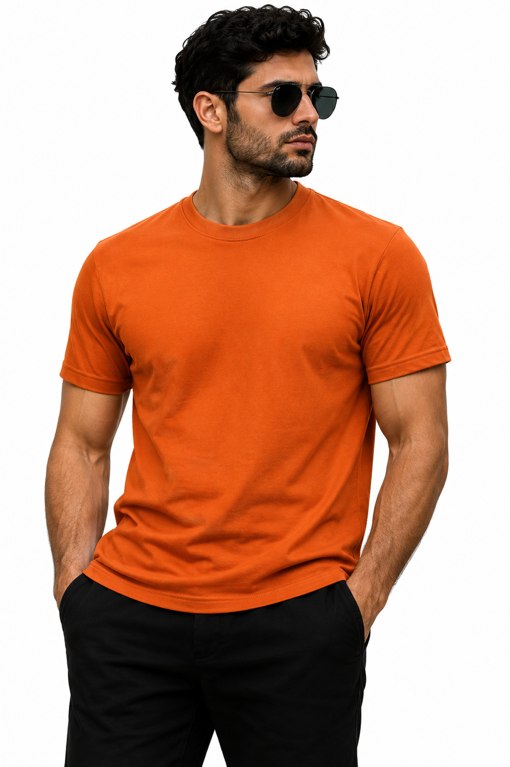 Orange Men's Plain 100% Cotton Regular Fit T-Shirt